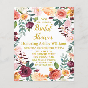Budget Fall Boho Floral Bridal Shower Invitation