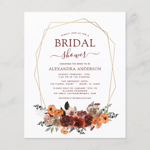 Budget Fall Bridal Shower Burgundy Floral Flyer