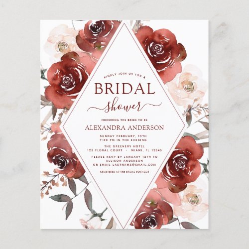 Budget Fall Bridal Shower Burnt Orange Floral Flyer