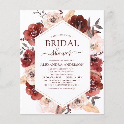 Budget Fall Bridal Shower Burnt Orange Floral Flyer