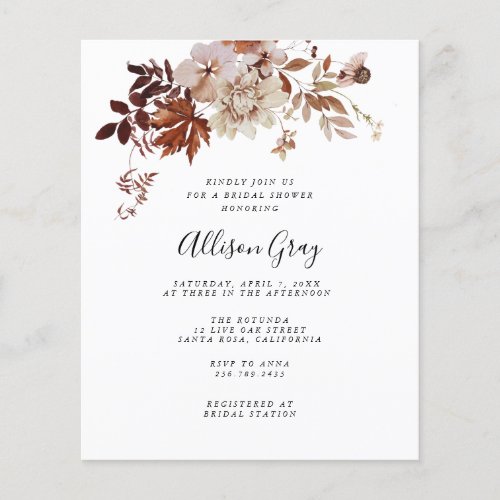 BUDGET Fall Bridal Shower Invitation Flyer