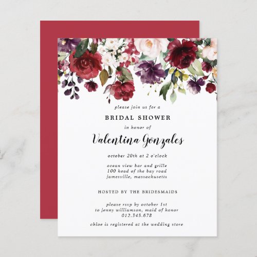 Budget Fall Burgundy Bridal Shower Invitation