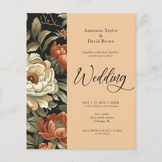 Budget Fall Clay Floral Wedding Invitation (Front)