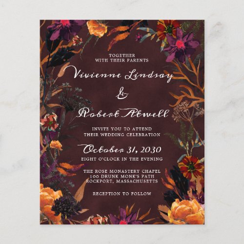 Budget Fall Floral Burgundy Wedding Invitation