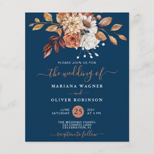 Budget Fall Floral on Navy Blue Wedding Invitation