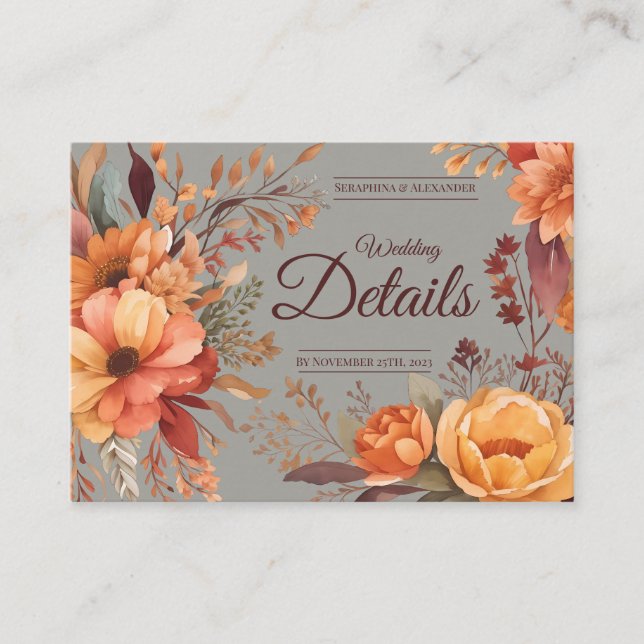 Budget Fall Floral QR Code Rsvp Wedding details Enclosure Card (Front)