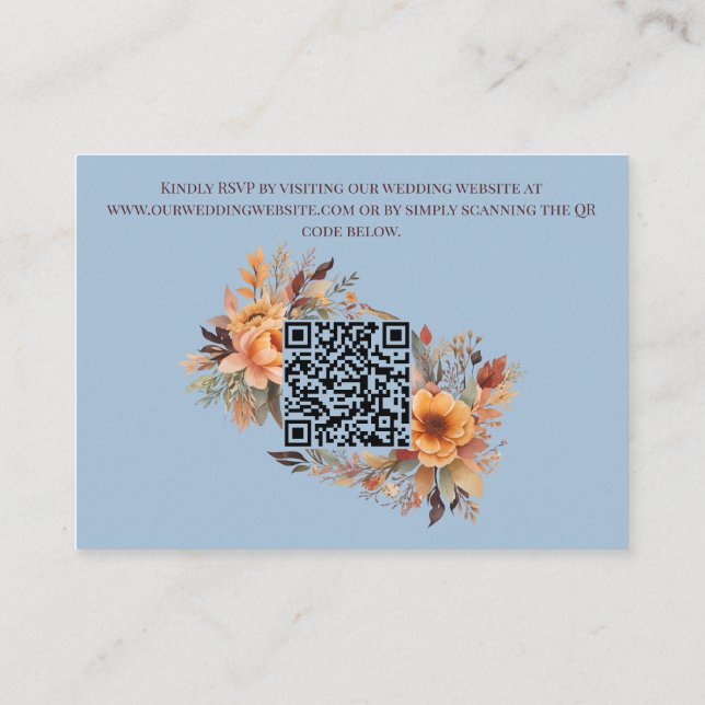 Budget Fall Floral QR Code Rsvp Wedding Enclosure Card (Back)