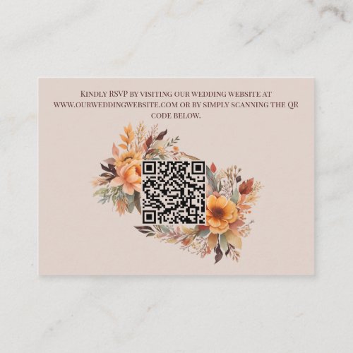 Budget Fall Floral QR Code Rsvp Wedding Enclosure Card