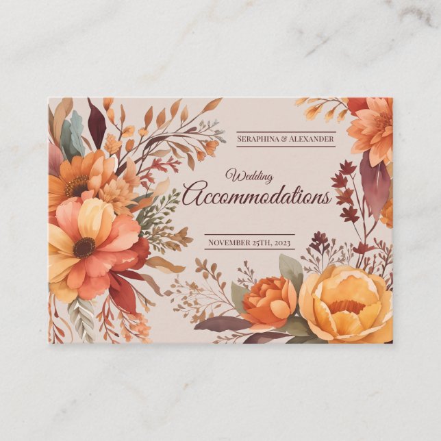 Budget Fall Floral Wedding Accommodations  Enclosure Card (Front)
