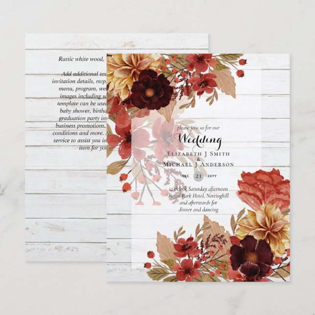 BUDGET FALL Floral Wedding Invitations - Dusky (Front/Back)