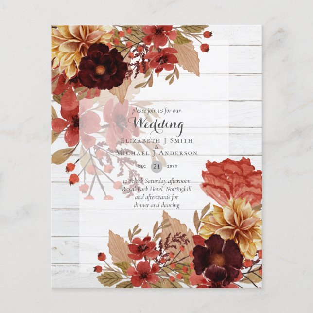BUDGET FALL Floral Wedding Invitations - Dusky Flyer (Front)