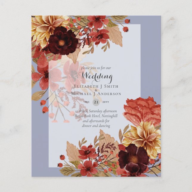BUDGET FALL Floral Wedding Invitations - Dusky Flyer (Front)