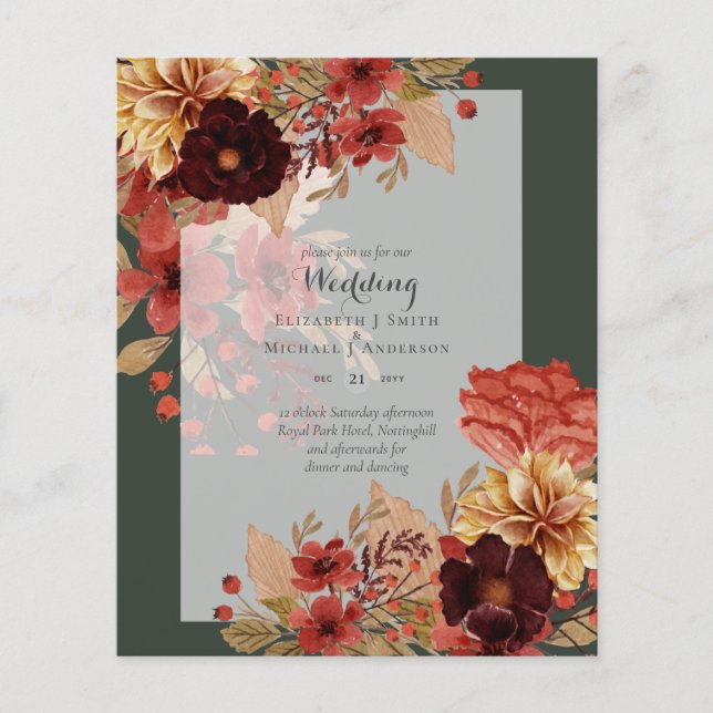 BUDGET FALL Floral Wedding Invitations - Dusky Flyer (Front)