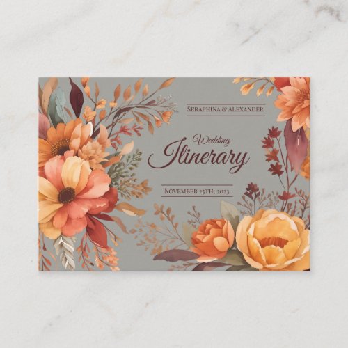 Budget Fall Floral Wedding Itinerary Enclosure Card