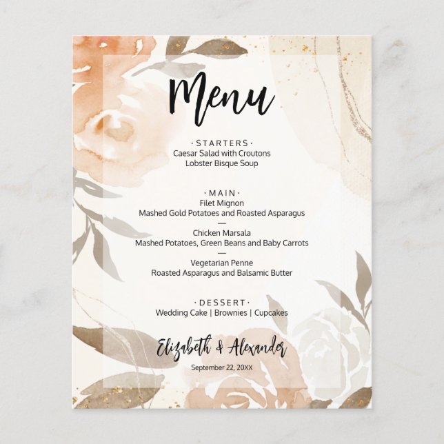 Budget Fall Floral Wedding Menu and Thank You Flyer (Front)