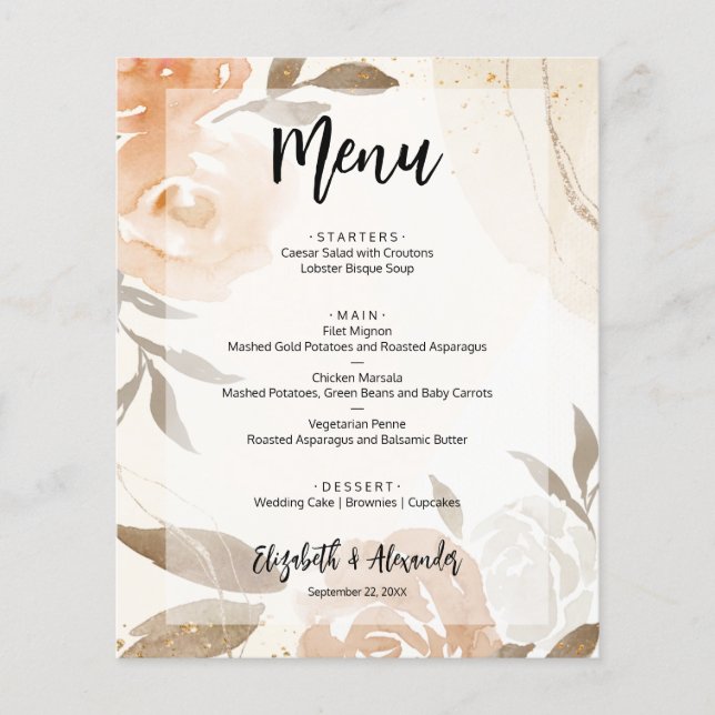 Budget Fall Floral Wedding Menu Flyer (Front)