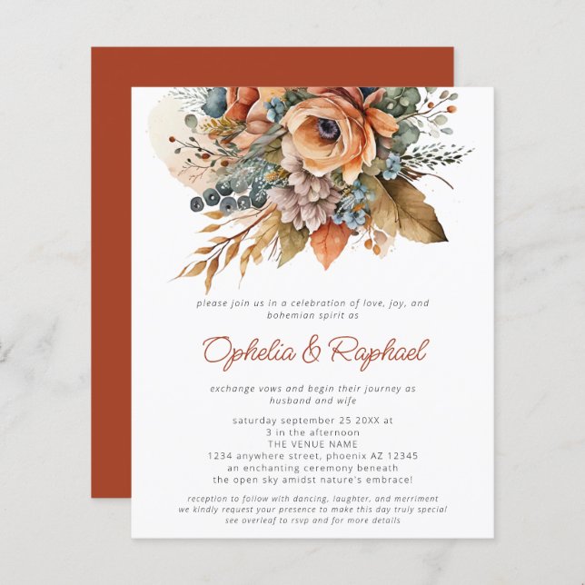 Budget Fall Florals Terracotta Boho Wedding (Front/Back)