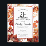 Budget Fall Flowers 21st Surprise Birthday Invite<br><div class="desc">Elegant terracotta orange watercolor flowers create a bold floral frame on this fall floral birthday invitation.</div>