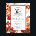 Budget Fall Flowers 30th Surprise Birthday Invite<br><div class="desc">Elegant terracotta orange watercolor flowers create a bold floral frame on this fall floral birthday invitation.</div>