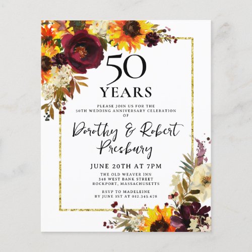 Budget Fall Flowers 50th Anniversary Invitation