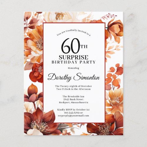 Budget Fall Flowers 60th Surprise Birthday Invite