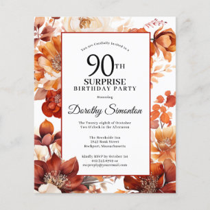 Budget Fall Flowers 90th Surprise Birthday Invite