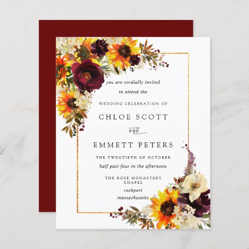 Budget Fall Flowers Sunflower Wedding Invitation