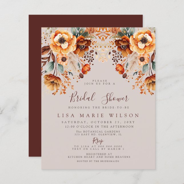 Budget Fall Foliage Fall Bridal Shower Invitations (Front/Back)