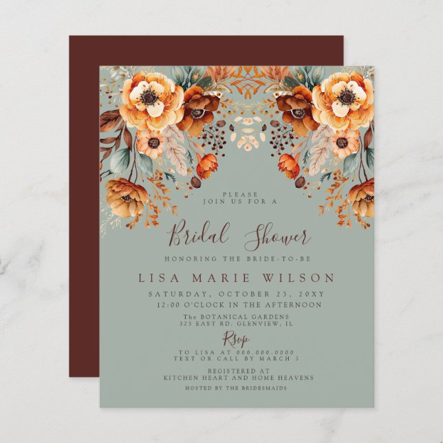 Budget Fall Foliage Fall Bridal Shower Invitations (Front/Back)