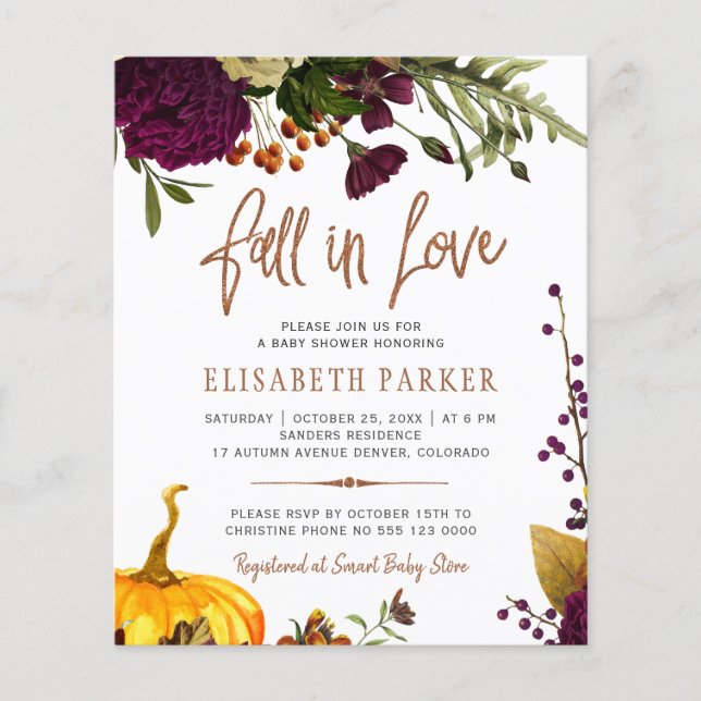 Budget fall in love autumn baby shower invitation (Front)