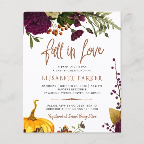 Budget fall in love autumn baby shower invitation