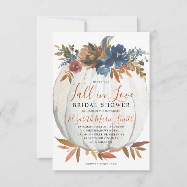 Budget Fall in Love Blue Pumpkin Bridal Shower Note Card (Front)