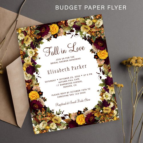 Budget fall in love bridal shower invitation flyer
