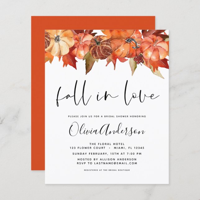 Budget Fall in Love Bridal Shower Pumpkins (Front/Back)