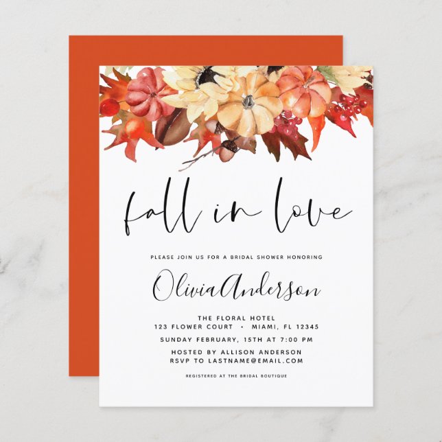 Budget Fall in Love Bridal Shower Pumpkins (Front/Back)