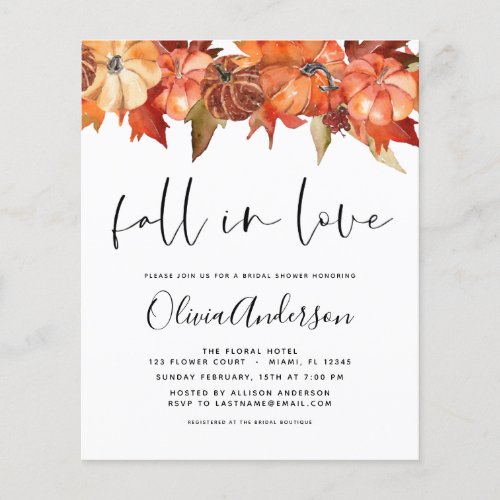 Budget Fall in Love Bridal Shower Pumpkins Flyer