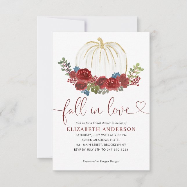 Budget Fall in Love Burgundy Pumpkin Bridal Shower Note Card (Front)