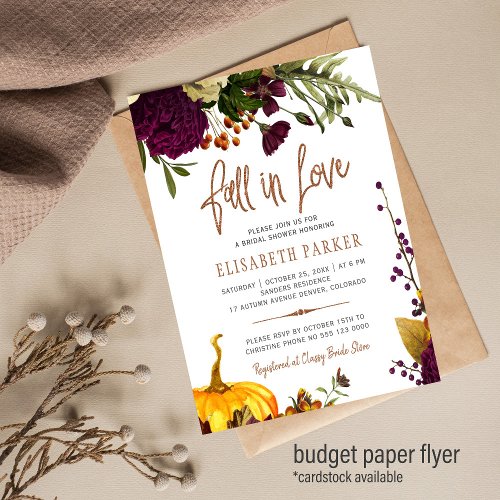 Budget fall in love chic bridal shower invitation flyer
