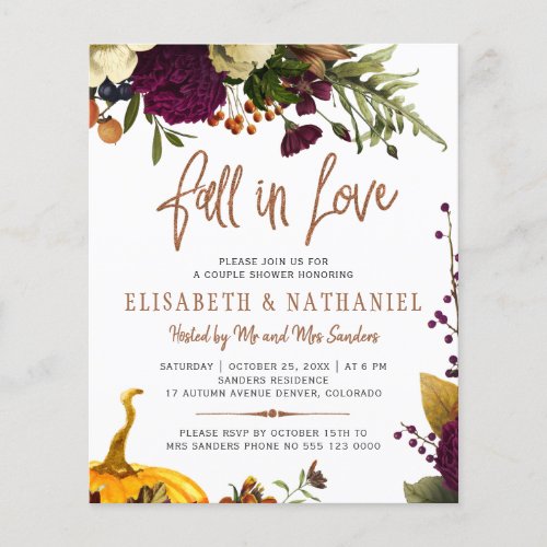 Budget fall in love chic couple shower invitation flyer