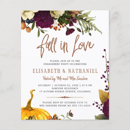 Budget Fall in Love engagement party Invitation Flyer