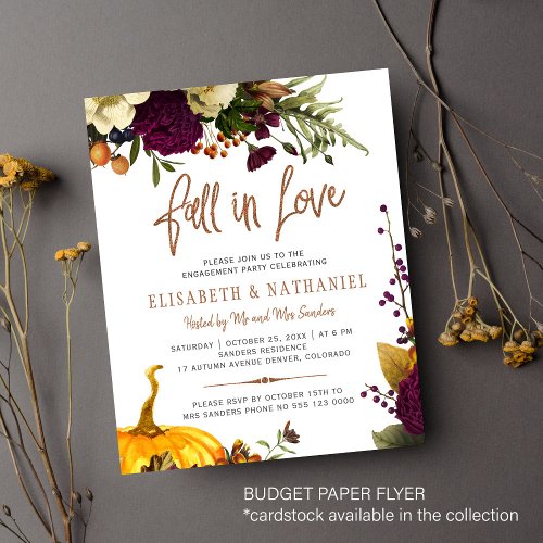 Budget Fall in Love engagement party Invitation Flyer