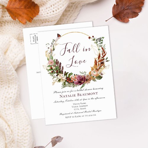 Budget Fall in Love Floral Bridal Shower Invitation Postcard