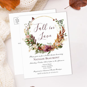 Budget Fall in Love Floral Bridal Shower Invitation Postcard