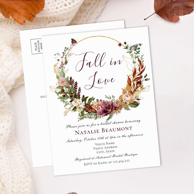Budget Fall in Love Floral Bridal Shower Invitation Postcard (Creator Uploaded)