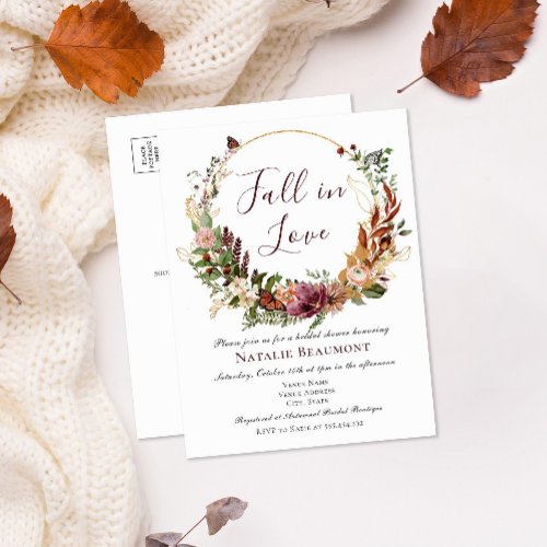 Budget Fall in Love Floral Greenery Bridal Shower Invitation Postcard