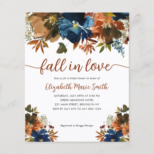 Budget Fall in Love Floral Navy Blue Bridal Shower