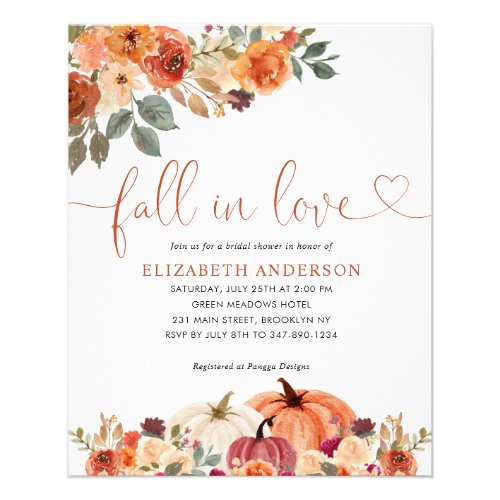 Budget Fall in Love Floral Pumpkin Bridal Shower Flyer