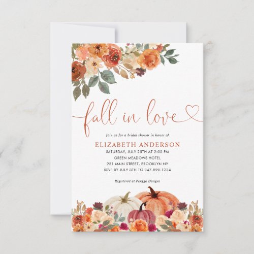 Budget Fall in Love Floral Pumpkin Bridal Shower Note Card