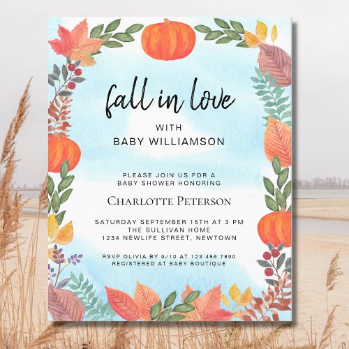 Budget Fall in Love Pumpkin Baby Shower Invitation