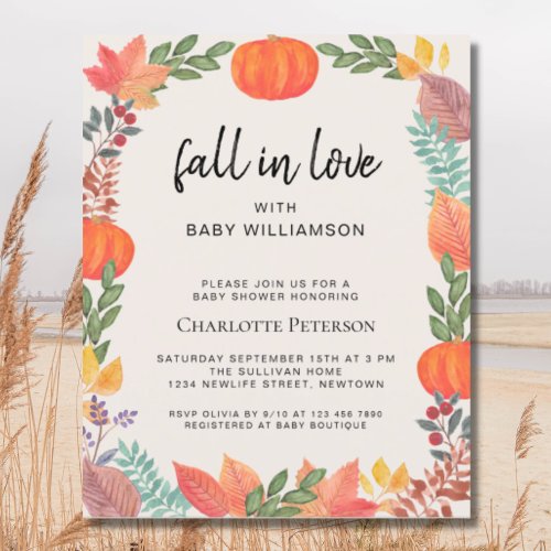 Budget Fall in Love Pumpkin Baby Shower Invitation